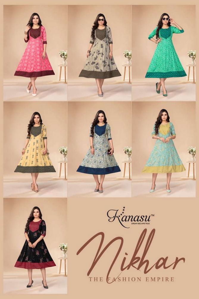 Nikhar By Kanasu Rayon Printed Kurtis Catalog